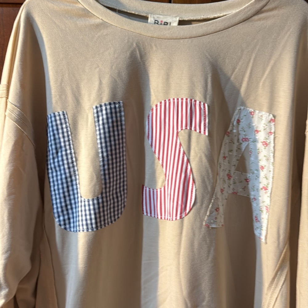 USA Patchwork French Terry Oversized Sweatshirt - Picture 3 of 7